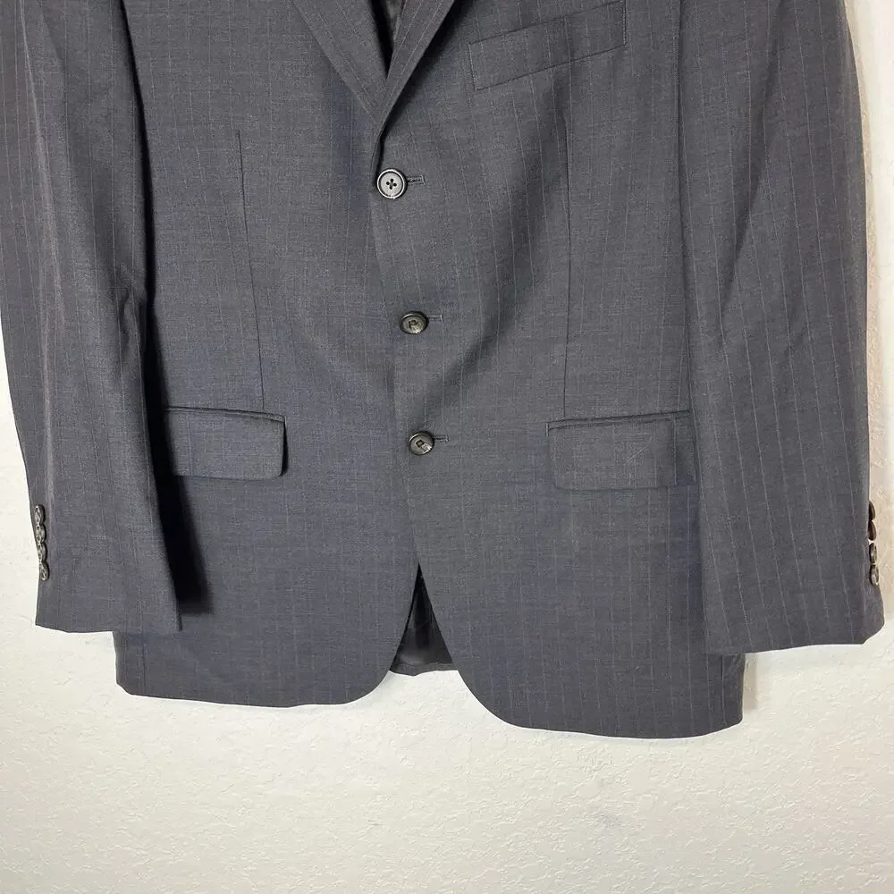 Ralph Ralph Lauren Grey Striped Blazer single breasted 3 button size 40S Wool